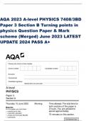 AQA 2023 A-level PHYSICS 7408/3BD  Paper 3 Section B Turning points in  physics Question Paper & Mark  scheme (Merged) June 2023 LATEST  UPDATE 2024 PASS A+