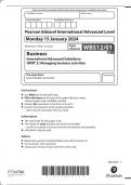 Pearson Edexcel A-Level Business Advanced Subsidiary  UNIT 2: Managing business activities January 2024 Authentic Marking Scheme Attached