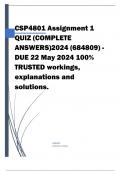 CSP4801 Assignment 1 QUIZ (COMPLETE ANSWERS)2024 (684809) - DUE 22 May 2024 100% TRUSTED workings, explanations and solutions.