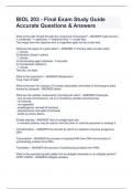 BIOL 203 - Final Exam Study Guide Accurate Questions & AnswersWhat is the path of light through the compound microscope? - ANSWER Light source --> condenser --> specimen --> objective lens --> ocular lens