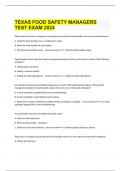 TEXAS FOOD SAFETY MANAGERS TEST EXAM 2024