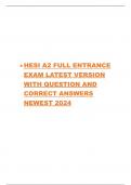 • HESI A2 FULL ENTRANCE EXAM LA,TEST VERSION WITH QUESTION AND CORRECT ANSWERS NEWEST 2024