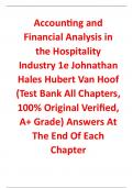 Test Bank for Accounting and Financial Analysis in the Hospitality Industry 1st Edition By Johnathan Hales, Hubert Van Hoof (All Chapters, 100% Original Verified, A+ Grade)