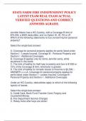 STATE FARM FIRE INDEPENDENT POLICY LATEST EXAM REAL EXAM ACTUAL VERIFIED QUESTIONS AND CORRECT ANSWERS AGRADE.