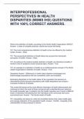 INTERPROFESSIONAL PERSPECTIVES IN HEALTH DISPARITIES (MSMS IHD) QUESTIONS WITH 100% CORRECT ANSWERS.