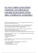 US NAVY SHIP SANITATION CERTIFICATE PROGRAM COURSE QUESTIONS WITH 100% COMPLETE ANSWERS!!