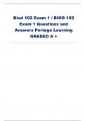 Biod 102 Exam 1 / BIOD 102 Exam 1 Questions and Answers Portage Learning GRADED A +     