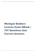 Michigan Builders License Exam QBank | 757 Questions And Correct Answers 