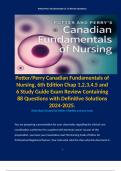 Potter/Perry Canadian Fundamentals of Nursing, 6th Edition Chap 1,2,3,4,5 and 6 Study Guide Exam Review Containing 88 Questions with Definitive Solutions 2024-2025.