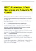 BEFO Evaluation 1 Exam Questions and Answers All Correct 