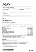 AQA GCSE PSYCHOLOGY QUESTION PAPER 1 2023 [8182/1: Cognition and Behaviour]