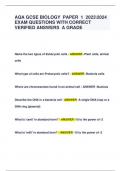 AQA GCSE BIOLOGY PAPER 1 20232024  EXAM QUESTIONS WITH CORRECT  VERIFIED ANSWERS A GRADE 