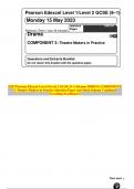 2023 Pearson Edexcel Level 1/Level 2 GCSE (9–1) Drama 1DR0/3A COMPONENT 3: Theatre Makers in Practice Question Paper and Mark Scheme Combined Unveiling Excellence!!