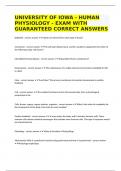 UNIVERSITY OF IOWA - HUMAN PHYSIOLOGY - EXAM WITH GUARANTEED CORRECT ANSWERS