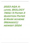 2023 AQA Alevel BIOLOGY 7402/3 Paper 3 Question Paper & Mark scheme (Merged)|| newest 2024