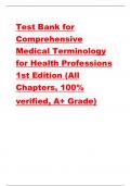 Test Bank for Comprehensive Medical Terminology for Health Professions 1st Edition (All Chapters, 100% verified, A+ Grade) adren/o - -adrenal glands crin/o - -secrete -dipsia - -thirst glyc/o - -glucose, sugar gonad/o - -gonad, sex glands -ism - -conditio