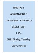 HRM3703 ASSIGNMENT 5 2024 Semester 2- ANSWERS FOR TWO ATTEMPTS 