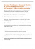 Humber Real Estate - Course 2, Module 6, Understanding Residential Construction - Structural Components  questions and answers graded A+