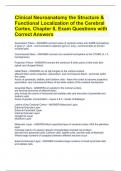 Clinical Neuroanatomy the Structure & Functional Localization of the Cerebral Cortex, Chapter 8, Exam Questions with Correct Answers