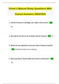 Driver's Manual Study Questions With Correct Answers 2024/2025