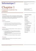 Informatique I - Chapitre 1 - les  Composants matériels d’un ordinateur comme Les périphériques et L’unité centrale 