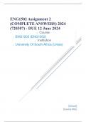 Exam (elaborations) ENG1502 Assignment 2 (COMPLETE ANSWERS) 2024 (720307) - DUE 12 June 2024 •	Course •	ENG1502 (ENG1502) •	Institution •	University Of South Africa (Unisa) •	Book •	How to Analyse Texts ENG1502 Assignment 2 (COMPLETE ANSWERS) 2024 (720307