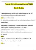 Florida Civic Literacy Exam (FCLE) Study Guide 2024 Questions with 100% Correct Answers | Verified | Latest Update