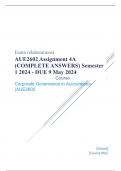 Exam (elaborations) AUE2602 Assignment 4A (COMPLETE ANSWERS) Semester 1 2024 - DUE 9 May 2024 •	Course •	Corporate Governance in Accountancy (AUE2602) •	Institution •	University Of South Africa (Unisa) •	Book •	Auditing Notes for South African Students AU