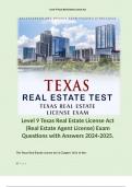 Level 9 Texas Real Estate License Act (Real Estate Agent License) Exam Questions with Answers 2024-2025. 