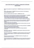 AQA GCSE BIOLOGY ;PAPER 1 EXAM WITH VERIFIED  QUESTIONS        What is the equation for magnification? - ANSWER-Image size divided by actual  size    What is differentiation? - ANSWER-The process by which a cell changes to  become specialised for its job 