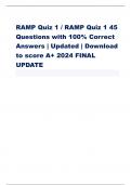 RAMP Quiz 1 / RAMP Quiz 1 45  Questions with 100% Correct  Answers | Updated | Download  to score A+ 2024 FINAL  UPDATE RAMP server / seller training is ______ for all new alcohol  service personnel hired after August 8, 2016. - ANSWER-.mandatory May a li