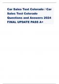 Car Sales Test Colorado / Car  Sales Test Colorado Questions and Answers 2024  FINAL UPDATE PASS A+ A new or used motor vehicle dealer may legally do which of  the following with a temporary registration permit? - ANSWER-Cannot find in study guides or onl