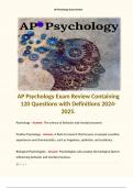 AP Psychology Exam Review Containing 120 Questions with Definitions 2024-2025.