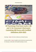 AP Psychology Final Exam (units 1-8B and 11 for Grossman's final exam) Containing 508 Terms with Certified Definitions 2024-2025. Sample: 