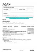 2023 AQA GCSE SOCIOLOGY 8192/1 Paper 1 The Sociology of Families and Education Question Paper & Mark scheme (Merged) June 2023 [VERIFIED]