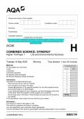 2023 AQA GCSE COMBINED SCIENCE: SYNERGY 8465/1H Higher Tier Paper 1 Life and Environmental Sciences Question Paper & Mark scheme (Merged) June 2023 [VERIFIED]