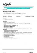 QA A-level RELIGIOUS STUDIES 7062/2C Paper 2C Study of Religion and Dialogues: Hinduism Question Paper & Mark scheme (Merged) June 2023 [VERIFIED]