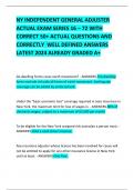 NY INDEPENDENT GENERAL ADJUSTER ACTUAL EXAM SERIES 16 – 72 WITH CORRECT 50+ ACTUAL QUESTIONS AND CORRECTLY  WELL DEFINED ANSWERS LATEST 2024 ALREADY GRADED A+          