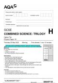 2023 AQA GCSE COMBINED SCIENCE: TRILOGY 8464/P/1H Physics  Paper 1H Question Paper & Mark scheme (Merged) June 2023 [VERIFIED]