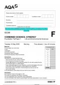 2023 AQA GCSE COMBINED SCIENCE: SYNERGY 8465/1F Foundation Tier Paper 1  Life and Environmental Sciences Question Paper & Mark scheme (Merged) June 2023  [VERIFIED]