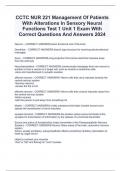 CCTC NUR 221 Management Of Patients With Alterations In Sensory Neural Functions Test 1 Unit 1 Exam With Correct Questions And Answers 2024