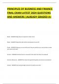 PRINCIPLES OF BUSINESS AND FINANCE FINAL EXAM LATEST 2024 QUESTIONS AND ANSWERS |ALREADY GRADED A+