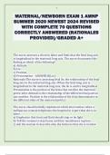 MATERNAL/NEWBORN EXAM 1 AMNP  SUMMER 2020 NEWEST 2024 REVISED  WITH COMPLETE 70 QUESTIONS  CORRECTLY ANSWERED (RATIONALES  PROVIDED)/GRADED A+