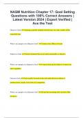 NASM Nutrition Chapter 17: Goal Setting Questions with 100% Correct Answers | Latest Version 2024 | Expert Verified | Ace the Test