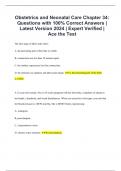 Obstetrics and Neonatal Care Chapter 34: Questions with 100% Correct Answers | Latest Version 2024 | Expert Verified | Ace the Test