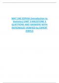 MAT 240 SOPHIA (Introduction to  Statistics) UNIT 3 MILESTONE 3  QUESTIONS AND ANSWERS WITH  RATIONALES VERIFIED by EXPERT (SNHU