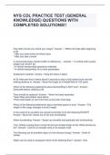 NYS CDL PRACTICE TEST (GENERAL KNOWLEDGE) QUESTIONS WITH COMPLETED SOLUTIONS!!