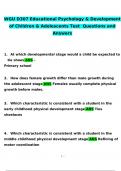 WGU D307 Educational Psychology & Development of Children & Adolescents Test  Questions and Answers 2024 / 2025 | 100% Verified Answers