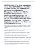 CDFM Module 1(The three competency areas of the EDFMTC book - fiscal law will be in the test, but will be its own set. Government Resource Management Environment (30.4%); Manpower Management (12.2%); Enterprise Risk Management and Internal Controls (20.3%