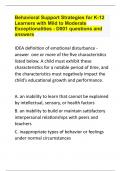 Behavioral Support Strategies for K-12 Learners with Mild to Moderate Exceptionalities - D001 questions and answers